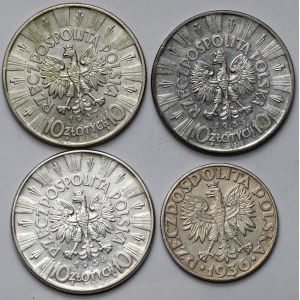5 i 10 złotych 1935-1937 Piłsudski i Żaglowiec - zestaw (4szt)