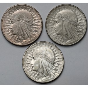Głowa kobiety, 10 złotych 1932 i 1933 - zestaw (3szt)