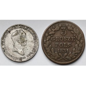 3 grosze polskie i 1 złoty polski 1831 i 1832 - zestaw (2szt)