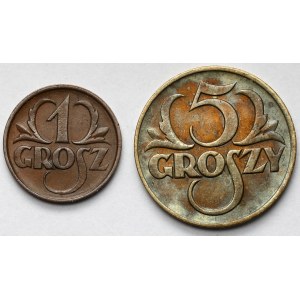 1 grosz 1925 i 5 groszy 1923 - zestaw (2szt)