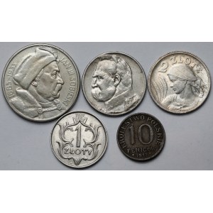 10 fenigów NBO i 1-10 złotych 1917-1934 - zestaw (5szt)