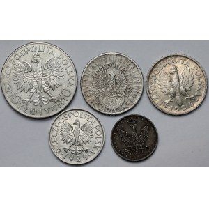 10 fenigów NBO i 1-10 złotych 1917-1934 - zestaw (5szt)