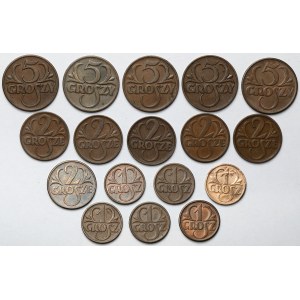 1-5 groszy 1934-1939 - zestaw (17szt)