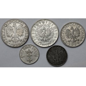 10 fenigów NBO, 1/2 guldena i 1-5 złotych 1917-1937 - zestaw (5szt)