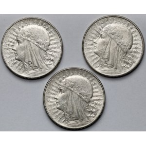 Głowa Kobiety 5 złotych 1933-1934 - piękne (3szt)