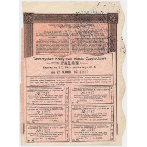 Częstochowa, TKM, List zastawny na 3.000 zł 1930