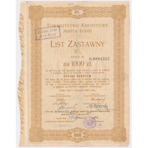 Łódź, TKM, List zastawny 1.000 zł 1925