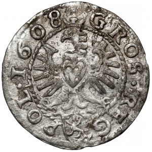 Zygmunt III Waza, Grosz Kraków 1608 - wczesny - asymetryczne ozdobniki