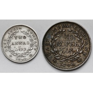 Indie, 2 annas i 1/4 rupii 1840 i 1841 - zestaw (2szt)
