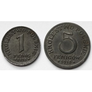 Królestwo Polskie, 1 i 5 fenigów 1918 - zestaw (2szt)