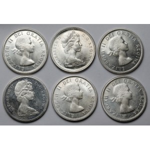 Kanada, 1 dolar 1958-1967 - zestaw (6szt)
