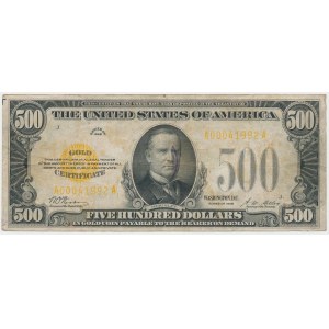USA, 500 Dollars 1928 - GOLD CERTIFICATE - RZADKOŚĆ
