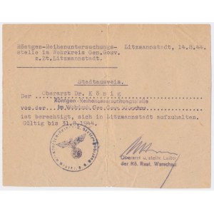 Litzmannstadt / Ghetto Łódzkie, Pozwolenie na przebywanie na terenie Getta 1944