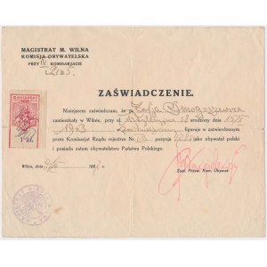 Zaświadczenie o obywatelstwie polskim, Wilno 1921