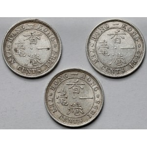 Hong-Kong, 10 centów 1889-1895 - zestaw (3szt)