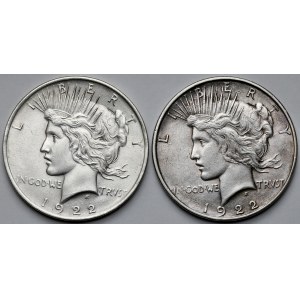 USA, Dolar 1922 - Peace Dollar - zestaw (2szt)