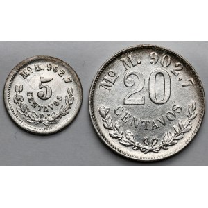 Meksyk, 5 i 20 centavos 1878-1898 - zestaw (2szt)