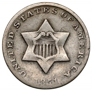 USA, 3 centy 1851, Philadelphia