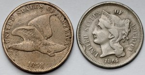 USA, 1-3 cents 1858-1865 - set (2pcs)