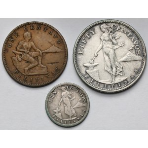Filipiny, 1-50 centavos 1907-1945 - zestaw (3szt)