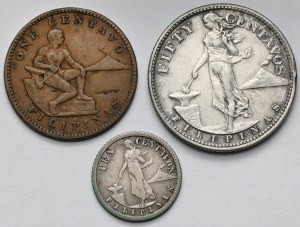 Filipíny, 1-50 centavos 1907-1945 - sada (3ks)