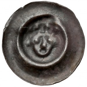 Button bracteate - Hlava protiľahlá, korunovaná - Západné Pomoransko, Gryfia