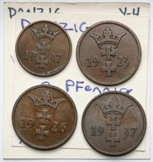 Gdaňsk, 1-2 fenigy 1923-1937 - sada (4ks)