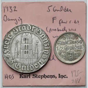 Gdańsk, 5 guldenów 1932 Żuraw i 1/2 guldena 1927 (2szt)