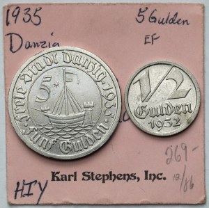 Danzig, 5 Gulden 1935 Koga und 1/2 Gulden 1932 (2Stück)