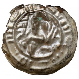 Mieszko III Stary (1173-1202), Brakteat hebrajski - Książę w hełmie z mieczem i proporcem