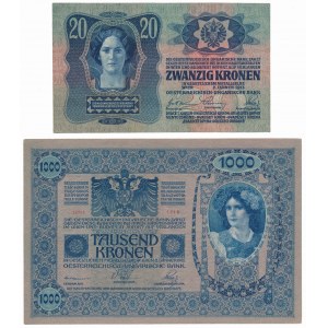 Austria, 1.000 Kronen 1902 i 20 Kronen 1913 (2szt)