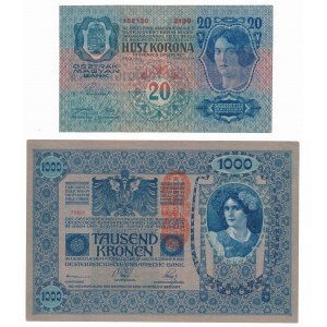 Austria, 1.000 Kronen 1902 & 20 Kronen 1913 (2pcs)