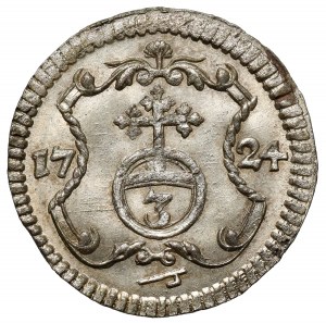 August II Silný, 3 haléře 1724 IGS, Drážďany - KRÁSNÝ