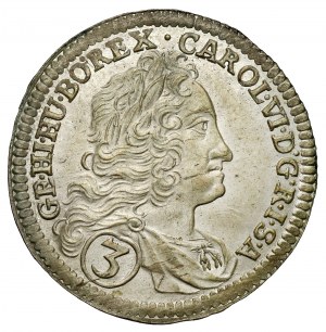Schlesien, Karl VI., 3 krajcars 1729, Wrocław - selten