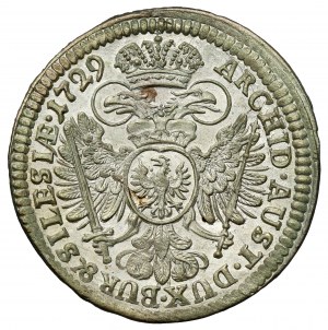 Slezsko, Karel VI., 3 krajcary 1729, Vratislav - vzácné