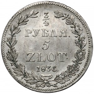 3/4 ruble = 5 gold 1836 HГ, St. Petersburg - rare