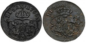 August III Saxon, Grünthal pennies? 1755 (3) - various shields (2pc)