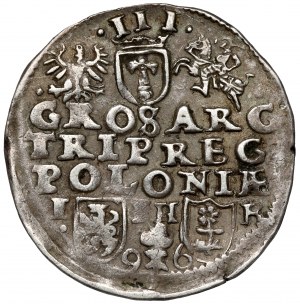 Sigismund III Vasa, Trojak Poznań 1596 - flower - RARE