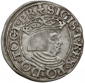 Sigismondo I il Vecchio, centesimo di Danzica 1535 - iniziali