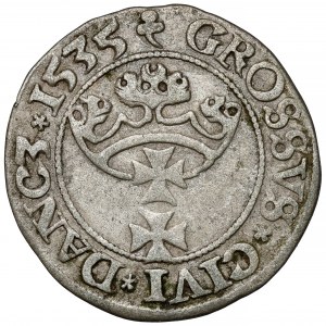 Sigismondo I il Vecchio, centesimo di Danzica 1535 - iniziali