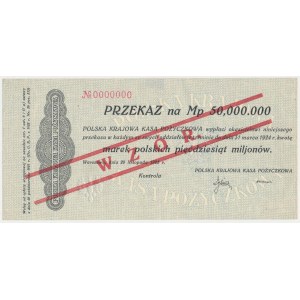 Przekaz na 50 mln mkp 1923 - WZÓR - numeracja zerowa