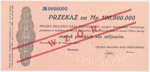 Preplatok za 100 miliónov mkp 1923 - MODEL - nulové číslovanie