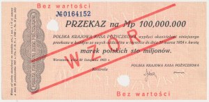 Remittance for 100 million mkp 1923 - MODEL - running numbering