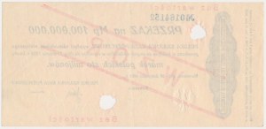 Remittance for 100 million mkp 1923 - MODEL - running numbering