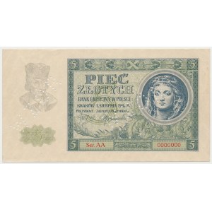 5 złotych 1941 - Ser. AA 0000000 - perforacja WZÓR
