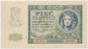 5 złotych 1941 - Ser. AA 0000000 - perforacja WZÓR