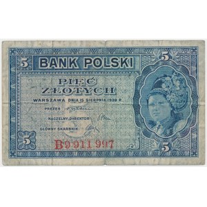 Londyn, 5 złotych 1939 - B - seria spoza puli archiwalnej