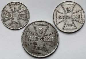 Ober-Ost. 1-3 kopejky 1916 A a J - sada (3ks)