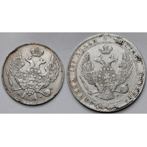 30 kopiejek = 2 złote 1836 i 3/4 rubla = 5 złotych 1840 MW, Warszawa - zestaw (2szt)