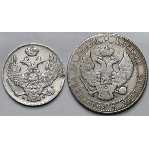 30 kopiejek = 2 złote 1839 i 3/4 rubla = 5 złotych 1836 MW, Warszawa - zestaw (2szt)